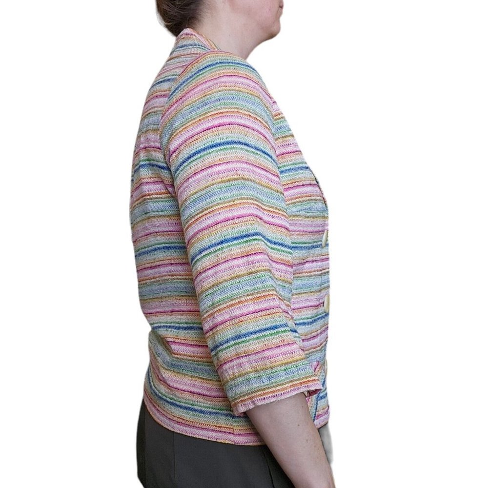 Vintage 60s 70s‎ Rainbow Striped Blazer Jacket Small Big Buttons Colorful Pink - Picture 4 of 14